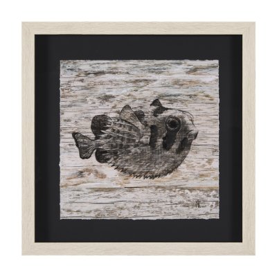 15199 - Wood Grain Fish III by Mercana Studio Hand Embellished Textured Framed Art Print Matted under Glass