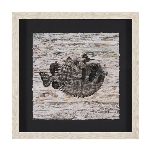 15199 - Wood Grain Fish III by Mercana Studio Hand Embellished Textured Framed Art Print Matted under Glass