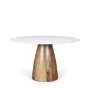 70565-AB - Allyson 48" Round Brown Wood Pedestal w/ White Marble Top Dining Table