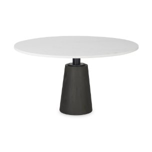 Maxwell 48" Round Pedestal Dining Table | White Marble & Black Wood | Seats 4