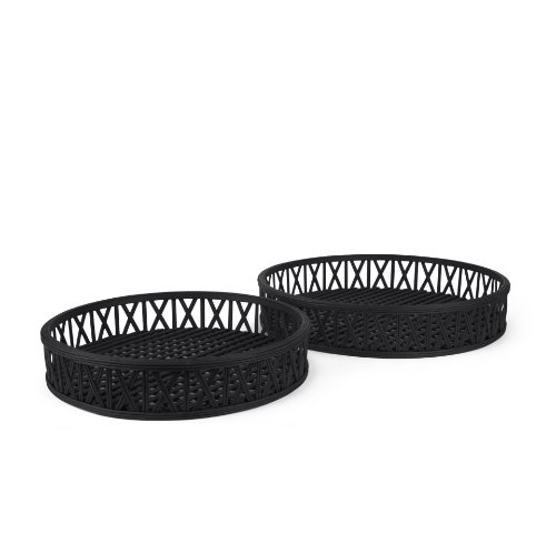 70540 - Thea Matte Black Wicker Trays (Set of 2)