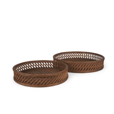 70541 - Thala Medium Brown Round Wicker Tray (Set of 2)