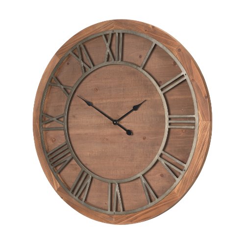 70603 - Raul Medium Brown Wood W/ Silver Metal Wall Clock