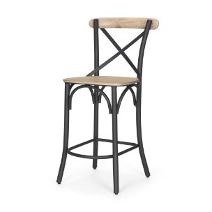 Etienne Low Back 26.25in Seat Counter Stool | Light Brown w/ Metal
