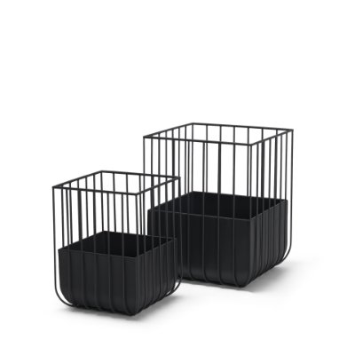70536 - Verna Matte Black Wire Cage Metal Planters (Set of 2)