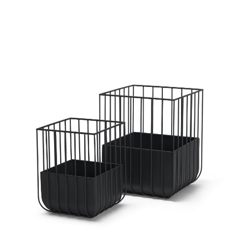 70536 - Verna Matte Black Wire Cage Metal Planters (Set of 2)