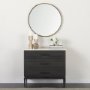 69201-AB - Divina Black-Brown Wood w/ White Marble Top and Black Metal Base Accent Cabinet