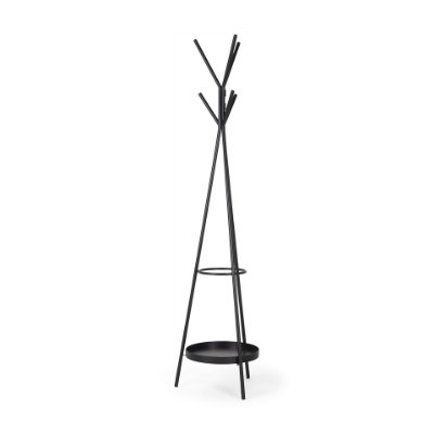 70522 - Everett Matte Black Metal w/ Two Metal Shelves Coat Rack