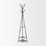 70523 - Everett Matte Black Metal w/ Two Wood Shelves Coat Rack