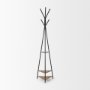 70523 - Everett Matte Black Metal w/ Two Wood Shelves Coat Rack