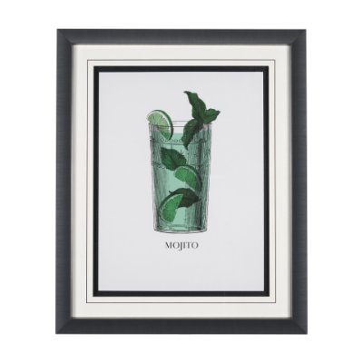 15305 - Vintage Cocktails-Mojito by Gwen Aspell Hand Embelished Textured Framed Art Print Matted under Glass