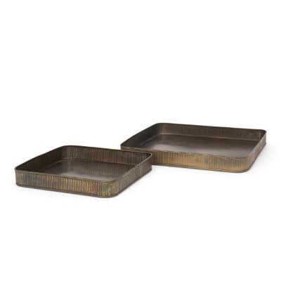 70516 - Varun Square Antiqued Brass Metal Tray (Set of 2)