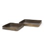 70516 - Varun Square Antiqued Brass Metal Tray (Set of 2)