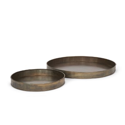 70517 - Varun Round Antiqued Brass Metal Tray (Set of 2)