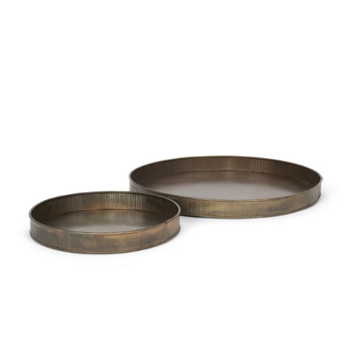 70517 - Varun Round Antiqued Brass Metal Tray (Set of 2)