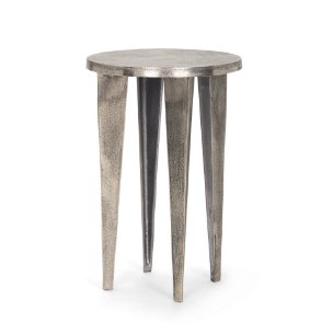 Maggie Textured Silver Nickel Cast Aluminum Metal Accent Table