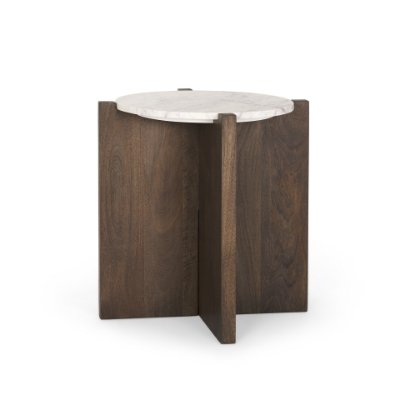 70680 - Bianca Dark Brown Wood w/ Marble Round Accent Table