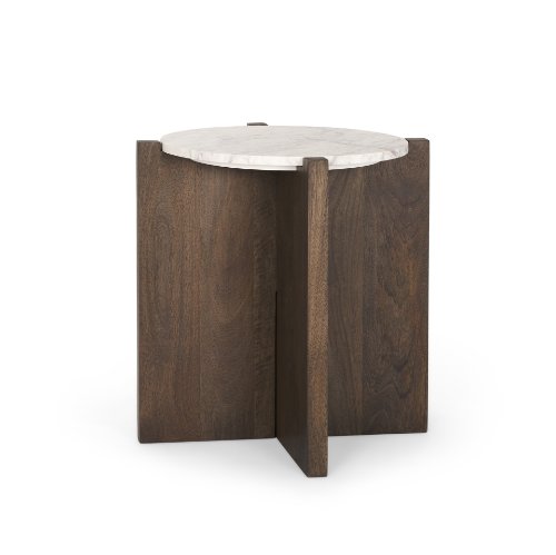 70680 - Bianca Dark Brown Wood w/ Marble Round Accent Table