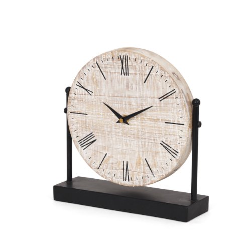 70692 - Raja Matte Black Metal w/ Wood Table Clock