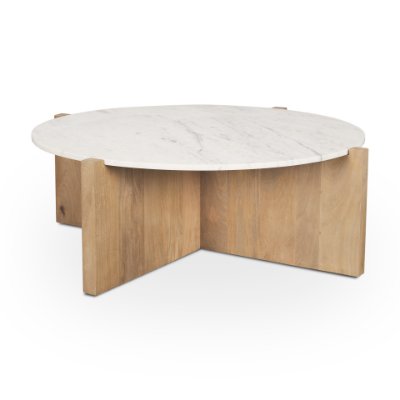 70647-AB - Bianca Light Brown Wood w/ Round Marble Top Coffee Table