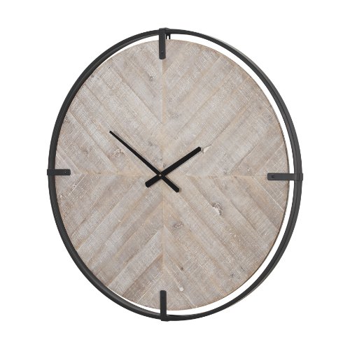 70691 - Rani Matte Black Metal w/ Wood Wall Clock