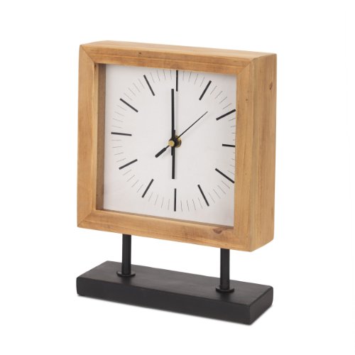 70693 - Renaya Light Brown Wood w/ Matte Black Metal Base Table Clock
