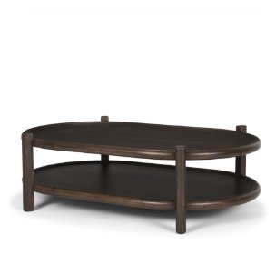 Romi Dark Brown Wood w/ Bottom Shelf Oval Coffee Table