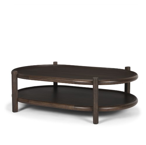 70639 - Romi Dark Brown Wood w/ Bottom Shelf Oval Coffee Table