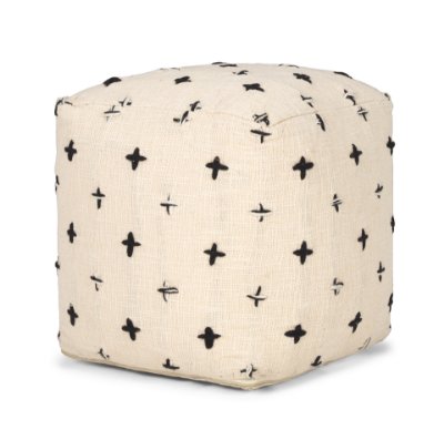 70759 - Saanvi Wool w/ Cream and Black Stitched Cross Patterned Pouf