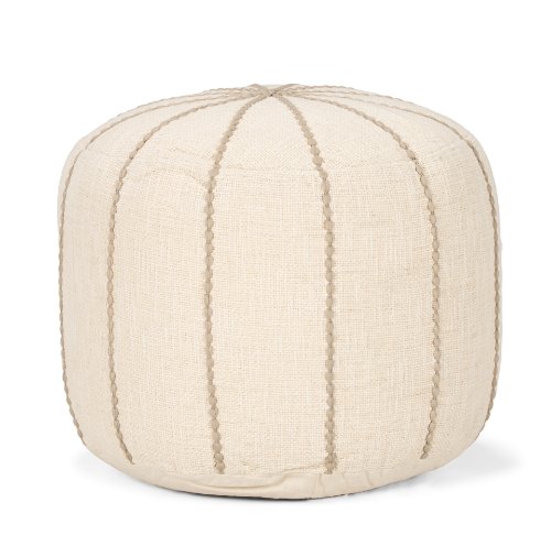 70761 - Sachi Beige w/ Stitching Pouf