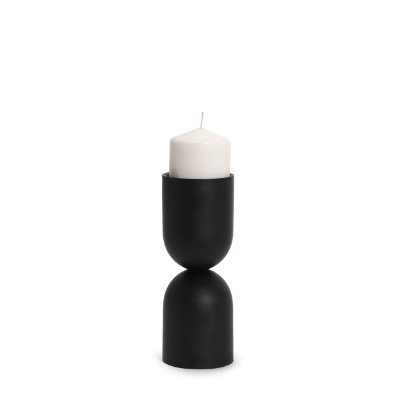 70707 - Qamra Short Black Metal Pillar Candle Holder