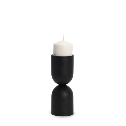 70707 - Qamra Short Black Metal Pillar Candle Holder