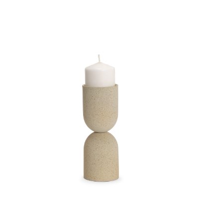 70710 - Qamra Short Beige Textured Metal Pillar Candle Holder