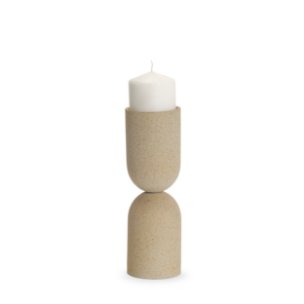 Qamra Medium Beige Textured Metal Pillar Candle Holder Candle Holder