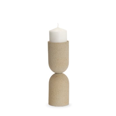 70711 - Qamra Medium Beige Textured Metal Pillar Candle Holder Candle Holder