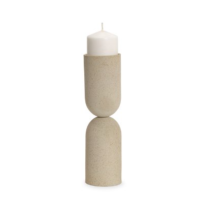 70712 - Qamra Tall Beige Textured Metal Pillar Candle Holder Candle Holder