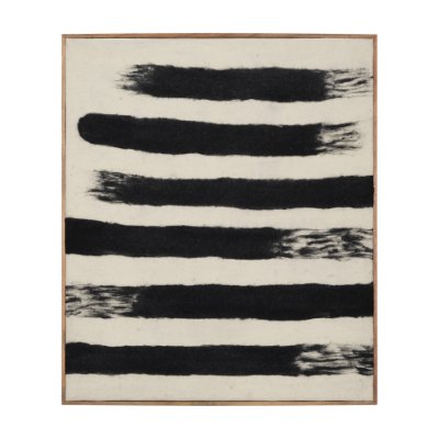 70731 - Rollins Large Cream w/ Black Stripes Wool Framed Art