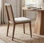 69349 - Clara Light Brown Wood W/ Cream Fabric Seat and Cane Back Armless Dining Chair