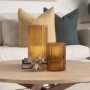 70362 - Dawn 8" Ribbed Amber Glass Vase