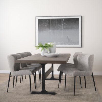 70569-AB - Araxi Rectangular Dark Brown Wood w/ Black Metal Base Dining Table