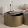 67828 - Eclipse Antique Brass Metal Drum Base w/ Dark Brown Wood Top Nested Coffee Table