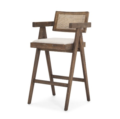 70586 - Indie Medium Brown Wood w/ Cane Bar Stool