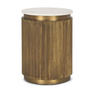 Satima White Marble w/ Gold Metal Round Fluted Accent Table
