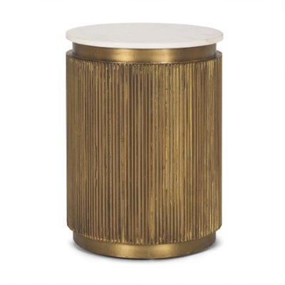 70777 - Satima White Marble w/ Gold Metal Round Fluted Accent Table