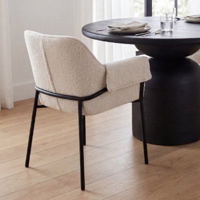 70250 - Brently Dining Chair w/ Cream Boucle Fabric & Matte Black Metal Legs