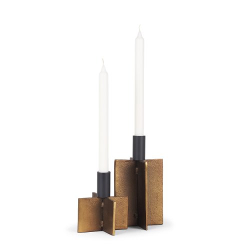 70669 - Pia Antiqued Gold w/ Black Metal Taper Candleholder (Set of 2)