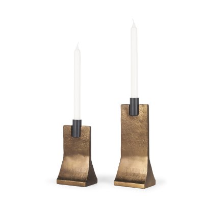 70670 - Polli Antiqued Gold w/ Matte Black Metal Taper Candleholders (Set of 2)