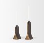 70670 - Polli Antiqued Gold w/ Matte Black Metal Taper Candleholders (Set of 2)