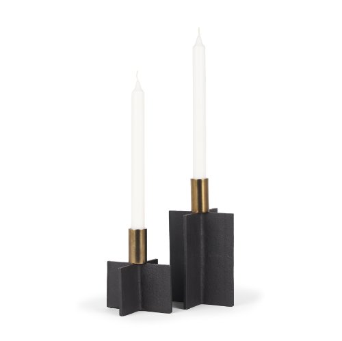 70671 - Pia Matte Black w/ Brushed Gold Metal Taper Candleholder (Set of 2)