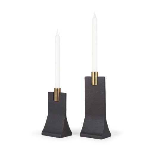 70672 - Polli Matte Black w/ Brushed Gold Metal Taper Candleholders (Set of 2)